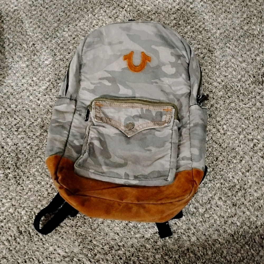 True Religion Gray and Brown Men's Backpack